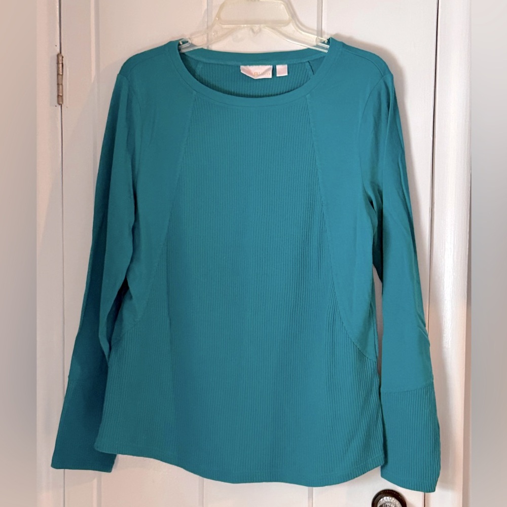 Kim Gravel Misses Top Teal Size Medium Waffle Knit Detail Like New Never Worn